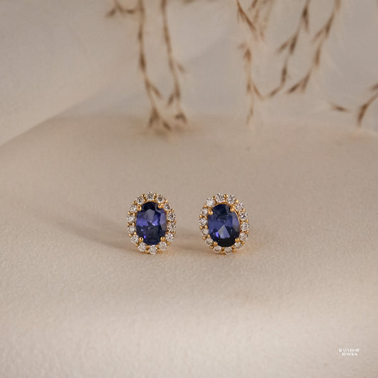 Odessa Genuine Sapphire Stud Earrings 14K Gold Vermeil