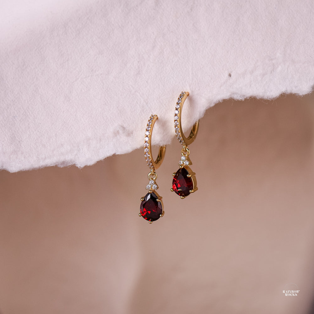 Layla Garnet Birthstone Hoop Earrings 14K Gold Vermeil - Rainbow Rocks Jewellery