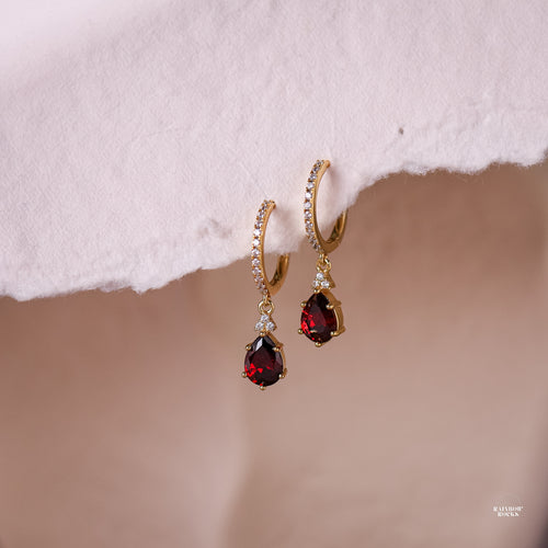 Layla Garnet Birthstone Hoop Earrings 14K Gold Vermeil - Rainbow Rocks Jewellery