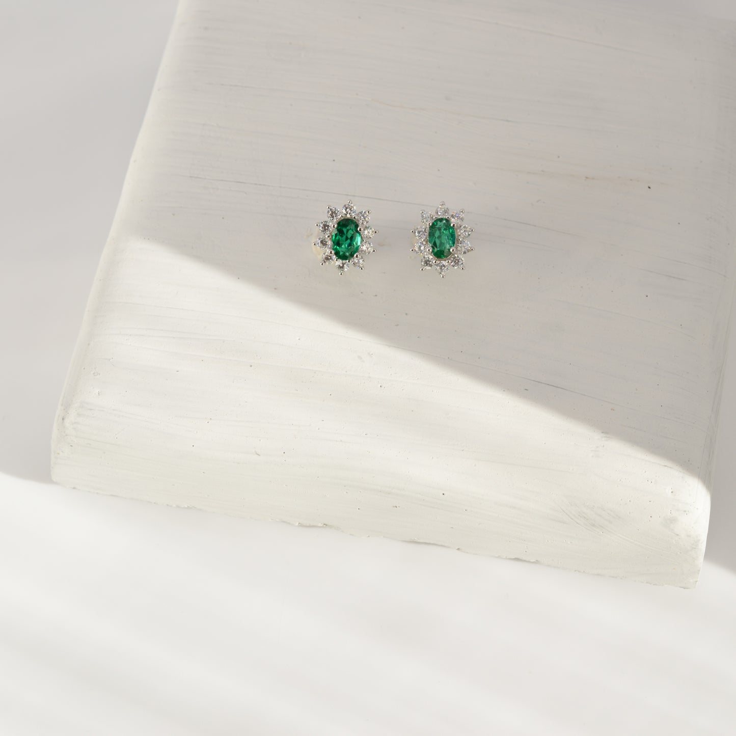 Esme Emerald Princess Cut Earrings in Sterling Silver
