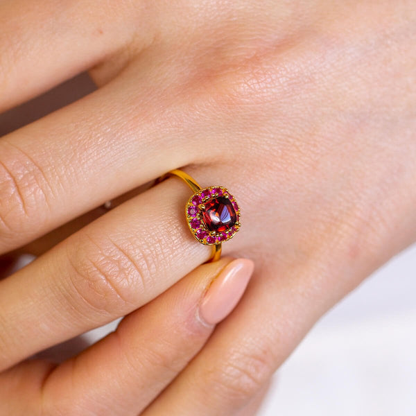 DEVOTION Garnet and Ruby Halo Ring - Rainbow Rocks Jewellery
