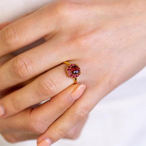 DEVOTION Garnet and Ruby Halo Ring - Rainbow Rocks Jewellery