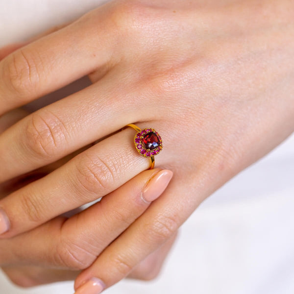 DEVOTION Garnet and Ruby Halo Ring - Rainbow Rocks Jewellery
