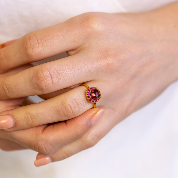 DEVOTION Garnet and Ruby Halo Ring - Rainbow Rocks Jewellery