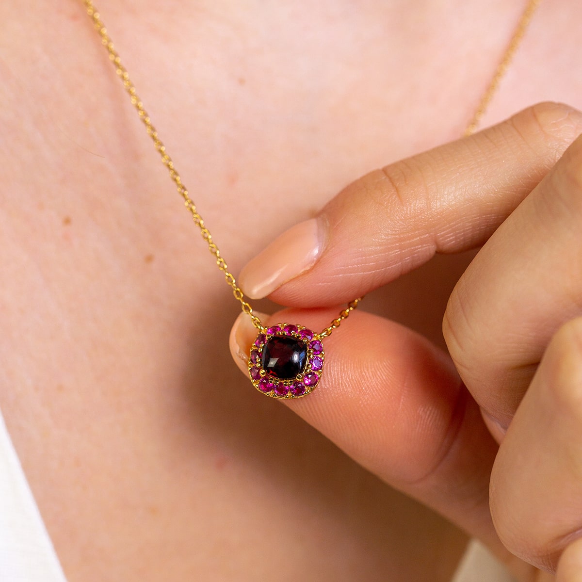 9ct Rose Gold and Garnet Pear Shaped Necklace - Aladdins Cave Jewellery