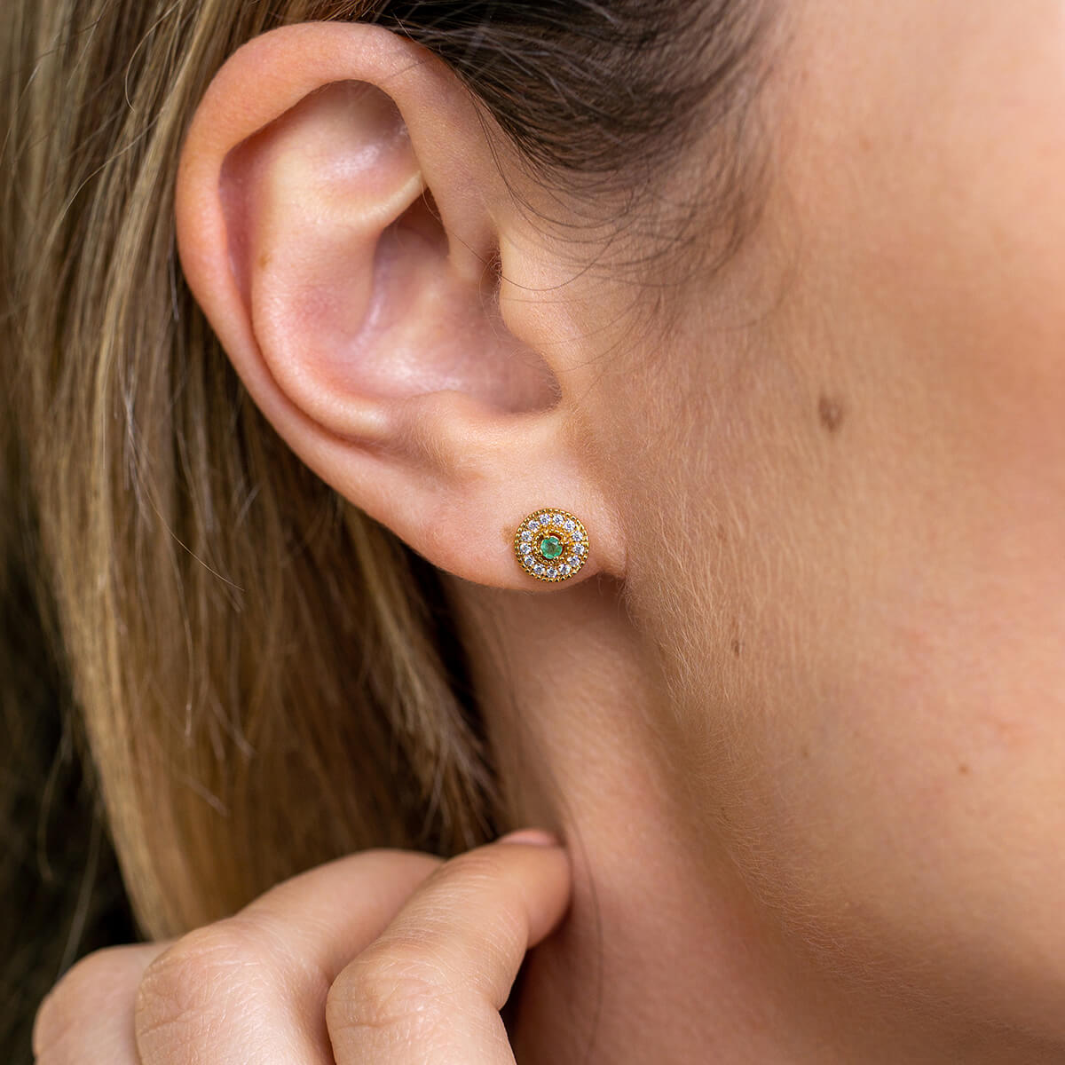 GRACE Genuine Emerald Stud Earrings