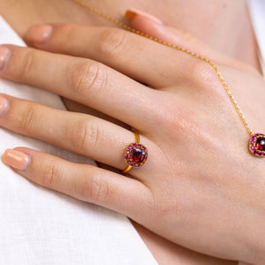 DEVOTION Garnet and Ruby Halo Ring - Rainbow Rocks Jewellery