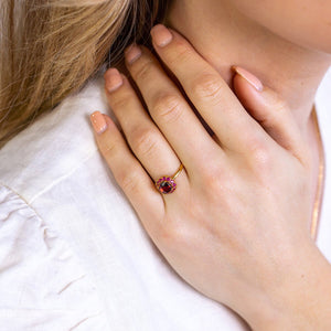 DEVOTION Garnet and Ruby Halo Ring - Rainbow Rocks Jewellery