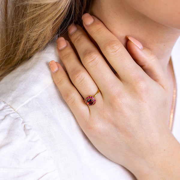 DEVOTION Garnet and Ruby Halo Ring - Rainbow Rocks Jewellery