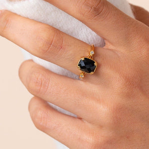 CLEOPATRA Black Onyx Deco Ring - Rainbow Rocks Jewellery