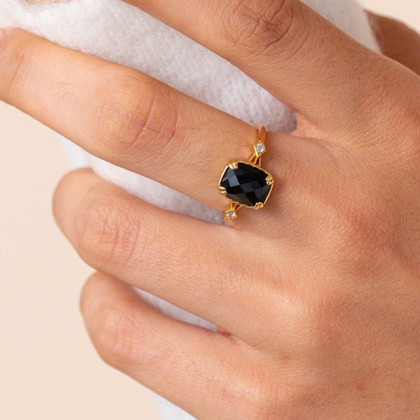 CLEOPATRA Black Onyx Deco Ring - Rainbow Rocks Jewellery