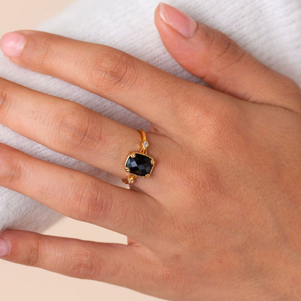 CLEOPATRA Black Onyx Deco Ring - Rainbow Rocks Jewellery