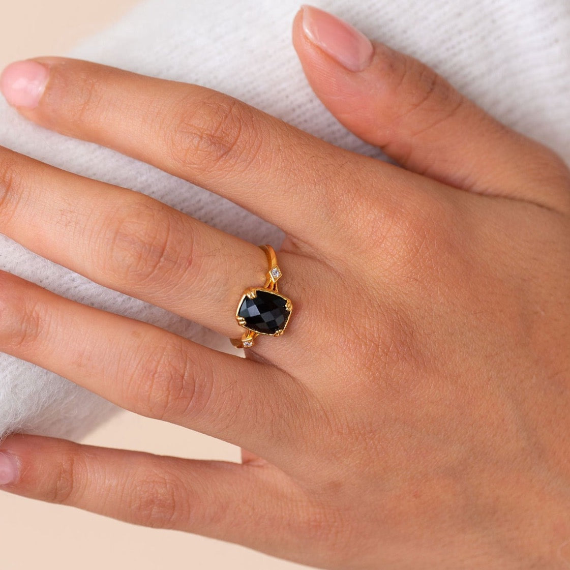 Solid Gold CLEOPATRA Black Onyx Deco Ring