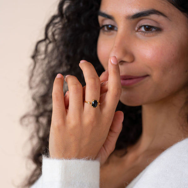 CLEOPATRA Black Onyx Deco Ring - Rainbow Rocks Jewellery