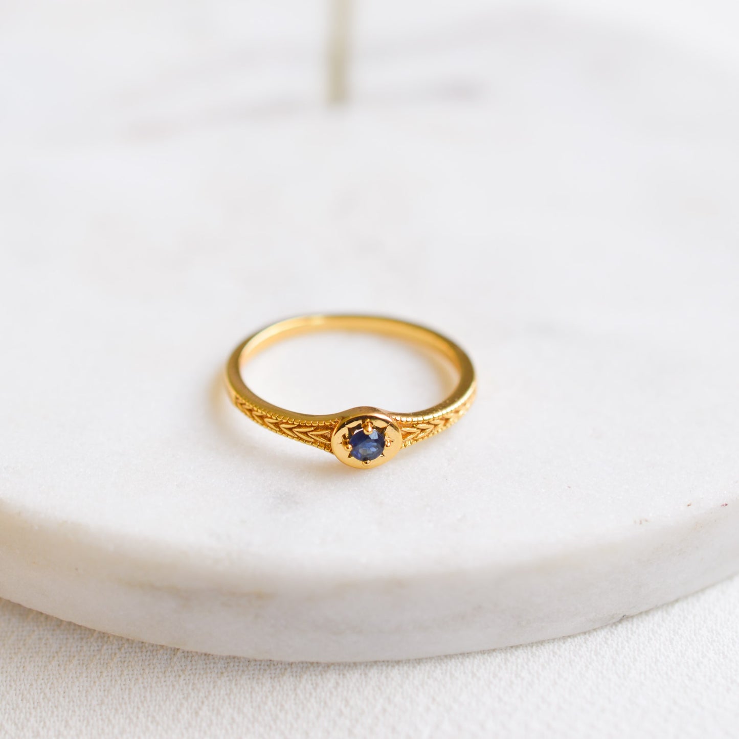 Starlight Genuine Blue Sapphire Mini Star Signet Ring