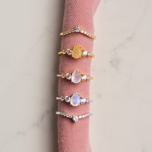 Solid Gold Selene Moonstone Ring - Rainbow Rocks Jewellery