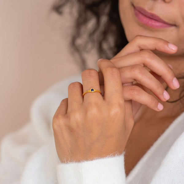 Starlight Genuine Blue Sapphire Mini Star Signet Ring - Rainbow Rocks Jewellery
