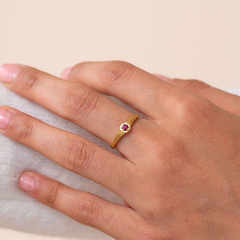 Starlight Genuine Ruby Mini Star Signet Ring - Rainbow Rocks Jewellery