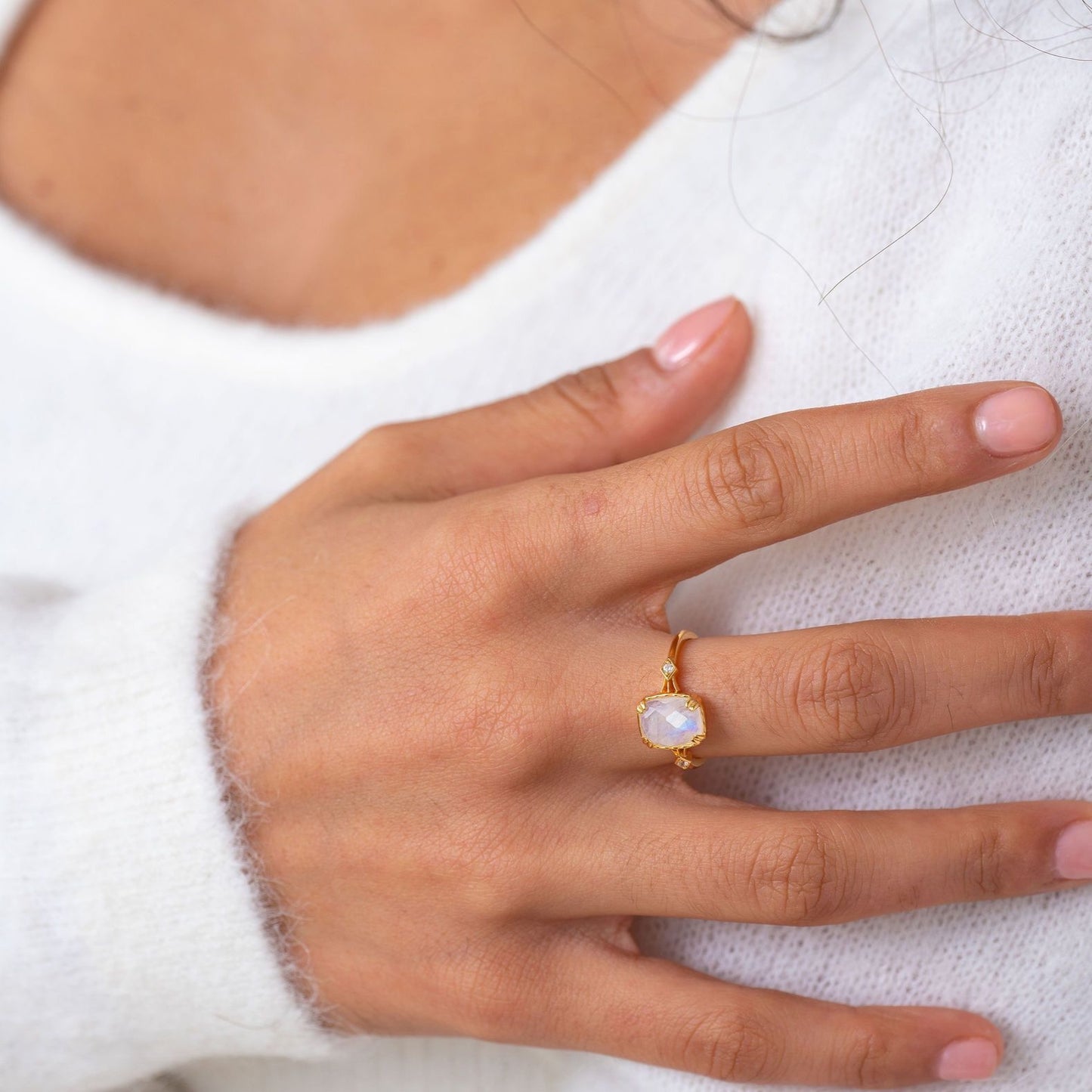 Cleopatra Moonstone Art Deco Ring