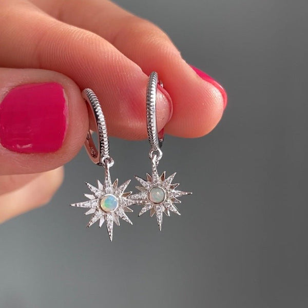 Starburst Gold Opal Earrings - 14K Gold Vermeil - Rainbow Rocks Jewellery