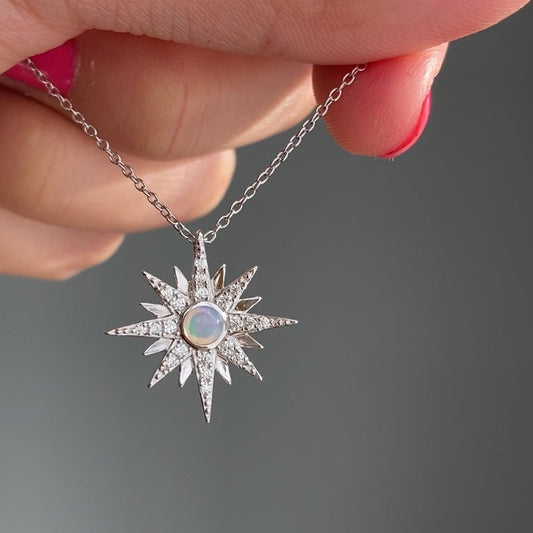 Natural Opal Starburst Gold Necklace - Sterling Silver