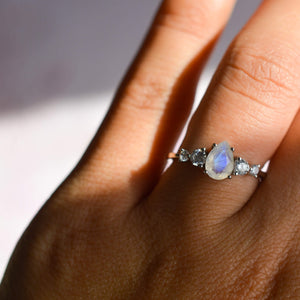 Solid Gold Selene Moonstone Ring - Rainbow Rocks Jewellery