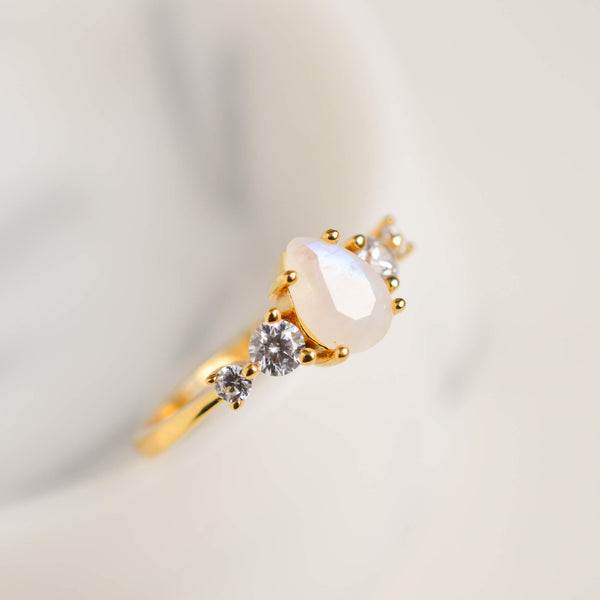 Solid Gold Selene Moonstone Ring - Rainbow Rocks Jewellery