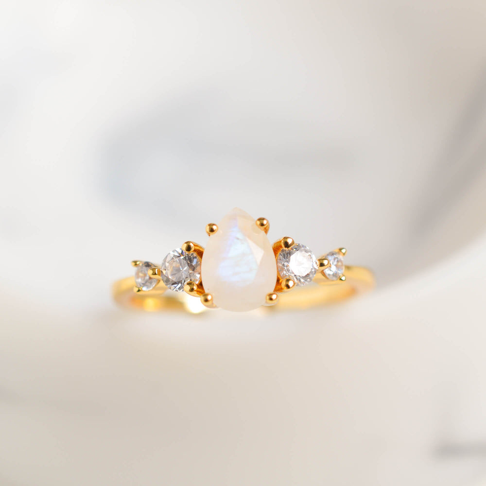 Solid Gold Selene Moonstone Ring - Rainbow Rocks Jewellery
