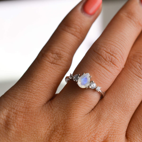 Solid Gold Selene Moonstone Ring - Rainbow Rocks Jewellery