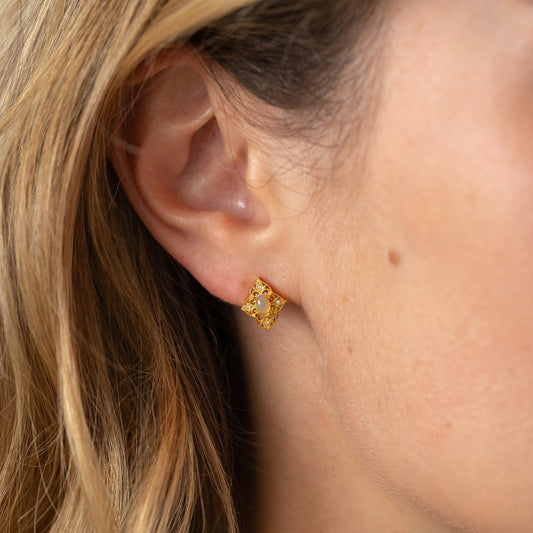 Solid Gold Opal Stud Earrings