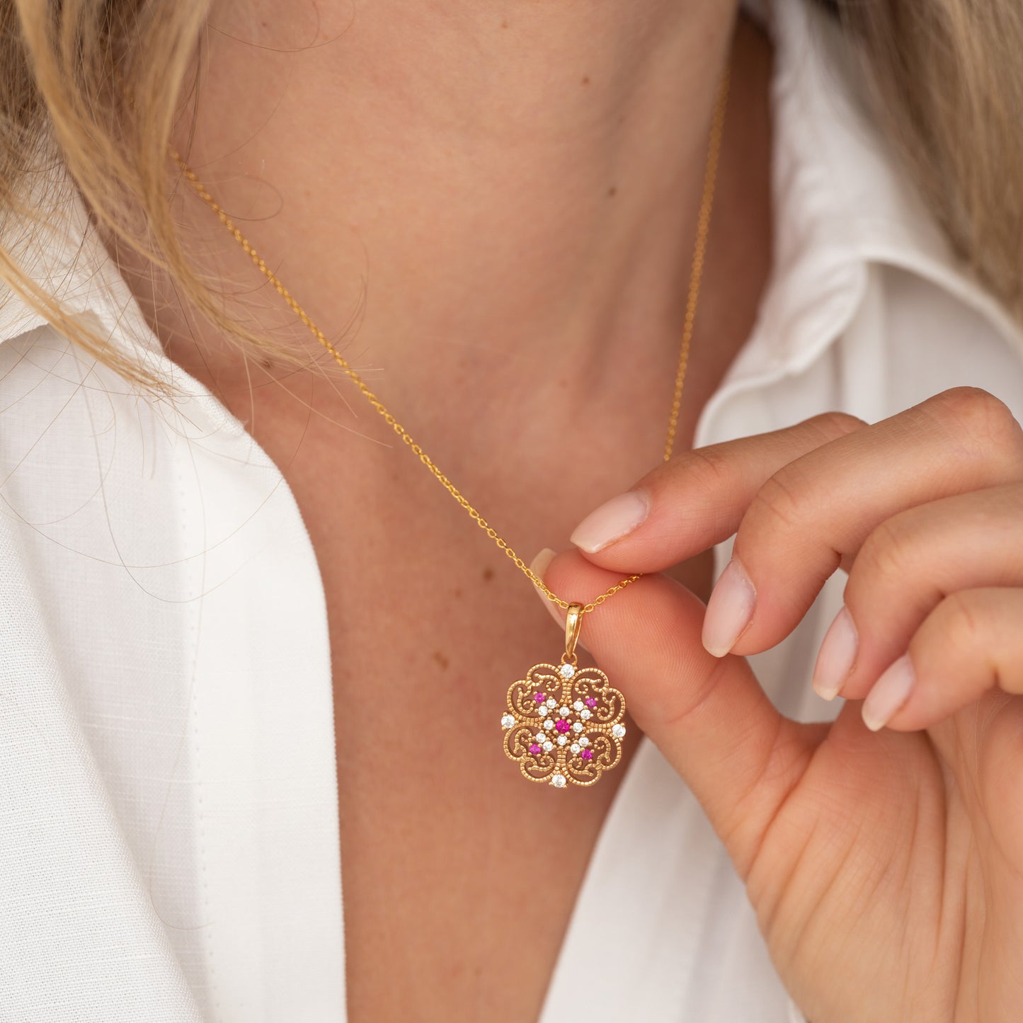 Amelia Natural Ruby Gold Vermeil Necklace