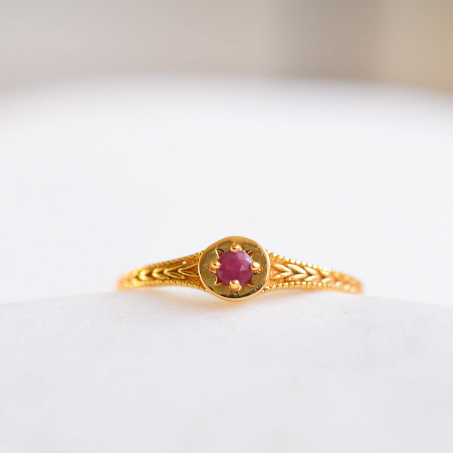 Starlight Genuine Ruby Mini Star Signet Ring