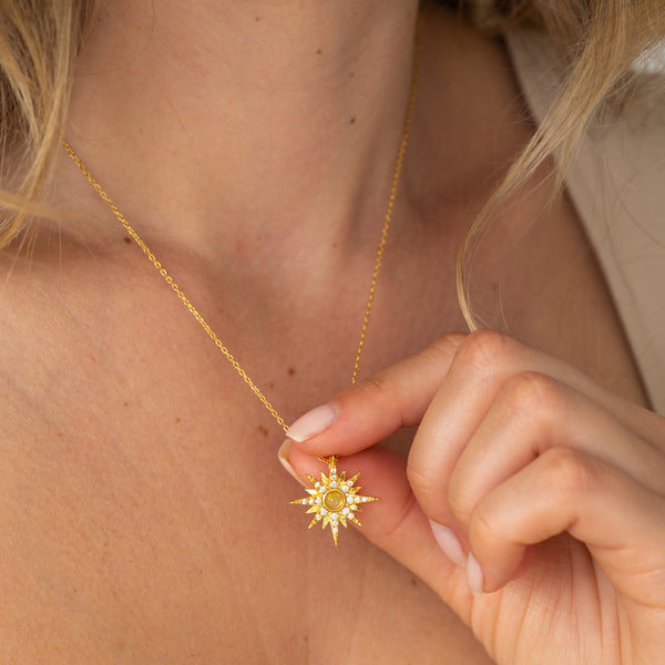 Natural Opal Starburst Gold Necklace - 14K Gold Vermeil - Rainbow Rocks Jewellery
