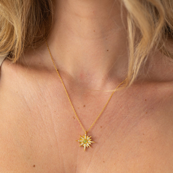 Natural Opal Starburst Gold Necklace - 14K Gold Vermeil - Rainbow Rocks Jewellery