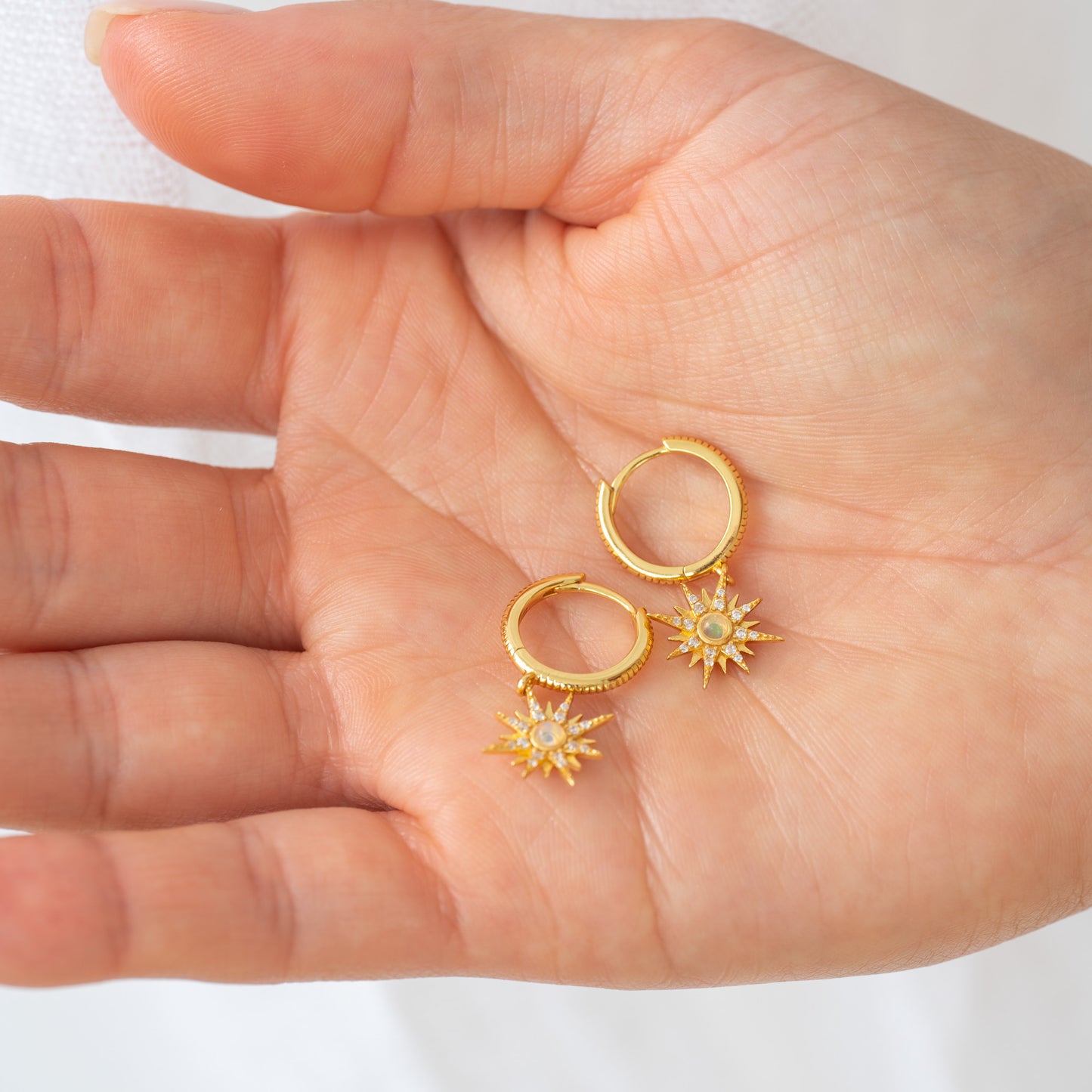Starburst Gold Opal Earrings - 14K Gold Vermeil