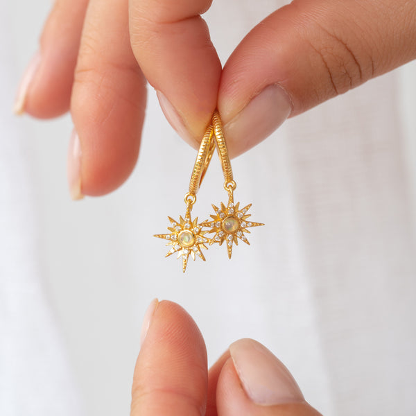 Starburst Gold Opal Earrings - 14K Gold Vermeil - Rainbow Rocks Jewellery
