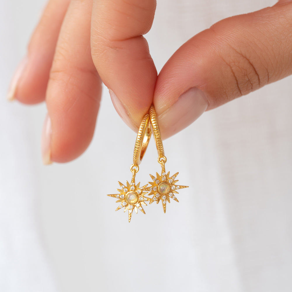 Starburst Gold Opal Earrings - 14K Gold Vermeil - Rainbow Rocks Jewellery